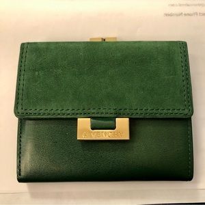 Givenchy Vintage Green Suede & Leather Square Wallet With Gold Tone Hardware